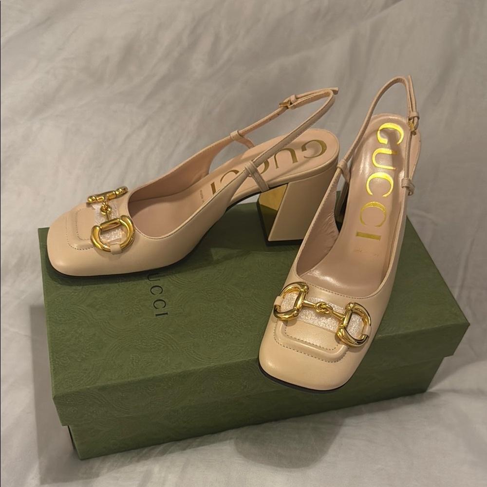 Gucci Women's Slingback Heels - Malaga Kid Horsebit Skin Rose